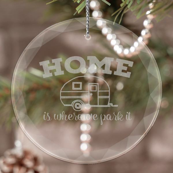 Custom Summer Camping Engraved Glass Ornament
