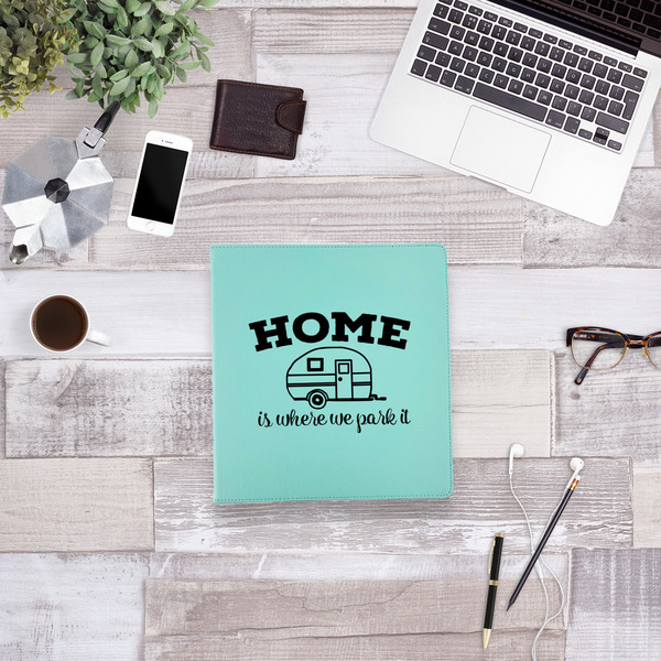 Summer Camping Leather Binder - 1" - Teal - Lifestyle View