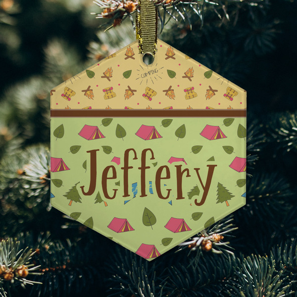 Summer Camping Frosted Glass Ornament - Hexagon (Lifestyle)