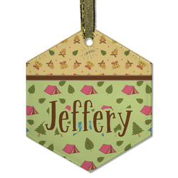 Summer Camping Flat Glass Ornament - Hexagon w/ Name or Text