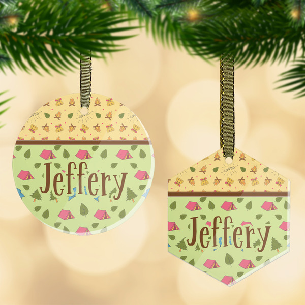 Custom Summer Camping Flat Glass Ornament w/ Name or Text