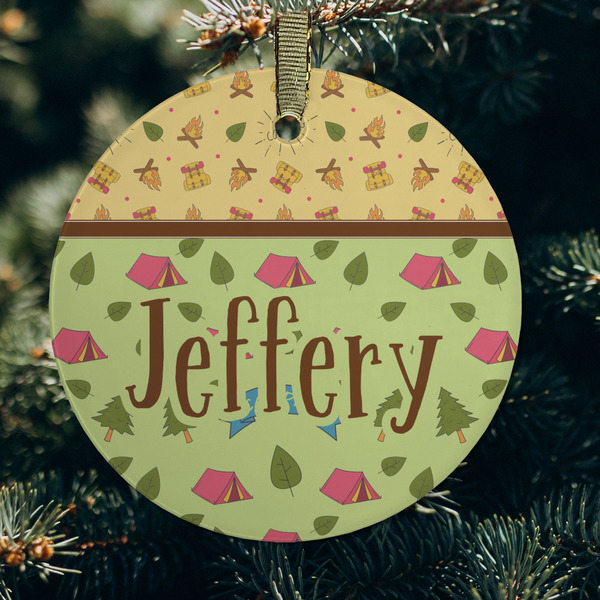 Summer Camping Frosted Glass Ornament - Round (Lifestyle)
