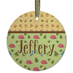 Summer Camping Flat Glass Ornament - Round w/ Name or Text