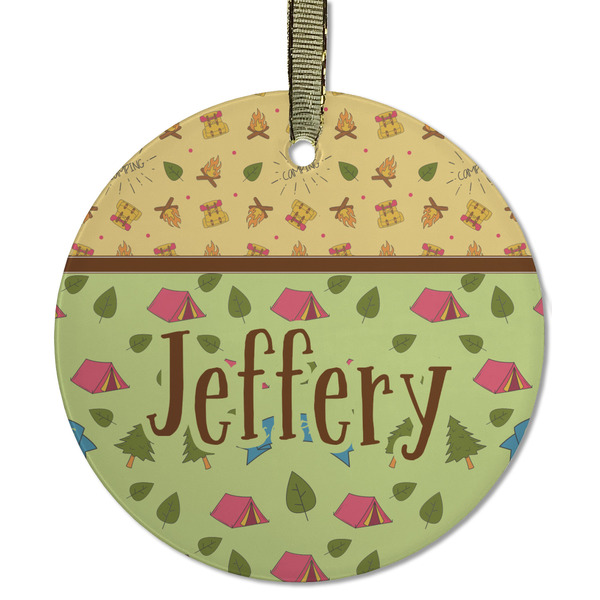 Custom Summer Camping Flat Glass Ornament - Round w/ Name or Text