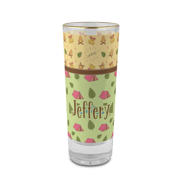 Custom Summer Camping 2 oz Shot Glass -  Glass with Gold Rim - Single (Personalized)