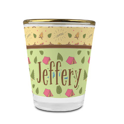 Summer Camping Glass Shot Glass - 1.5 oz - with Gold Rim - Set of 4 (Personalized)