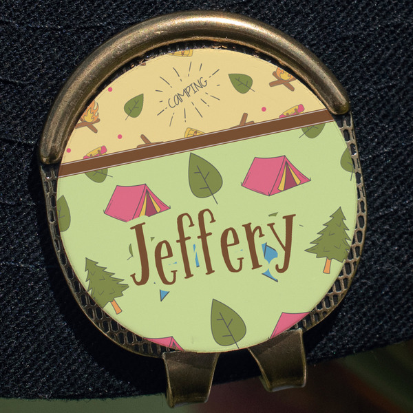 Summer Camping Golf Ball Marker Hat Clip - Gold - Close Up
