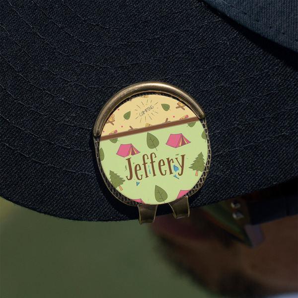 Summer Camping Golf Ball Marker Hat Clip - Gold - On Hat