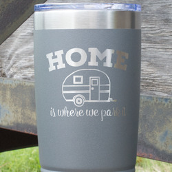 Summer Camping 20 oz Stainless Steel Tumbler - Grey - Single Sided