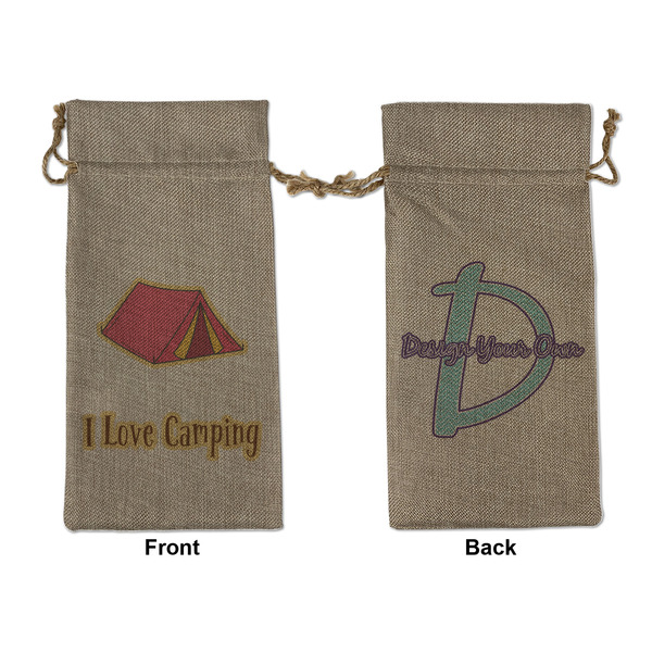 Custom Summer Camping Large Burlap Gift Bag - Front & Back (Personalized)