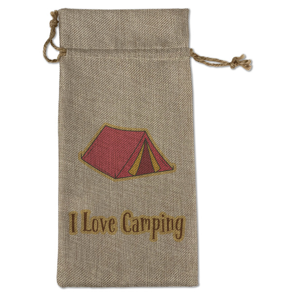 Custom Summer Camping Large Burlap Gift Bag - Front (Personalized)