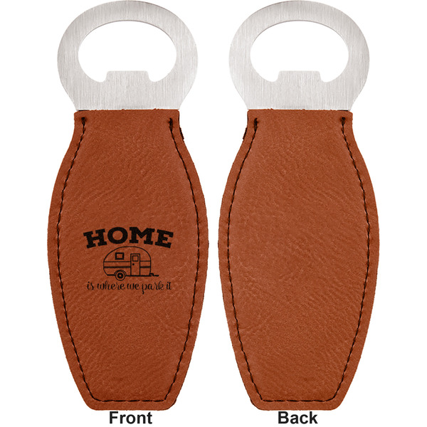 Summer Camping Leather Bar Bottle Opener - Front and Back (single sided)