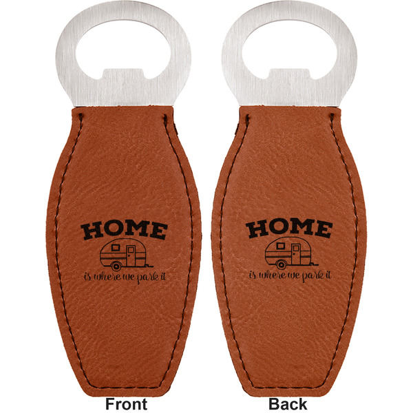 Summer Camping Leather Bar Bottle Opener - Front and Back