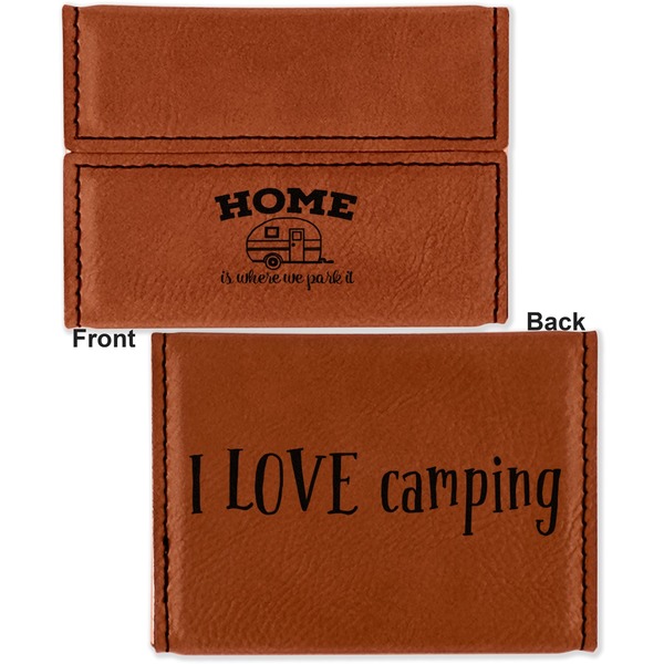 Summer Camping Leather Business Card Holder - Front Back
