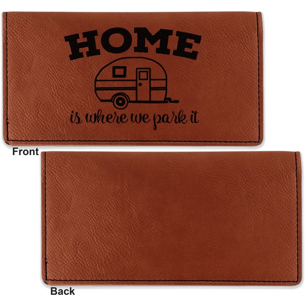 Summer Camping Leather Checkbook Holder Front and Back Single Sided - Apvl