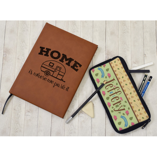 Summer Camping Leather Sketchbook - Large - Single Sided - In Context