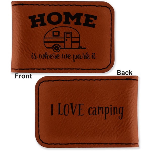 Summer Camping Leatherette Magnetic Money Clip - Front and Back