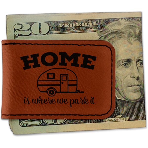 Custom Summer Camping Leatherette Magnetic Money Clip - Single Sided