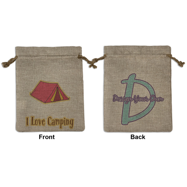 Custom Summer Camping Medium Burlap Gift Bag - Front & Back (Personalized)