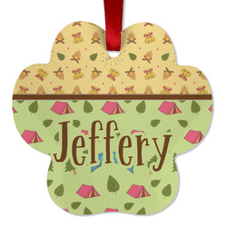 Summer Camping Metal Paw Ornament - Double Sided w/ Name or Text