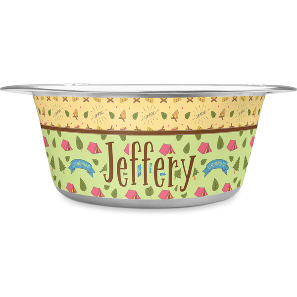 Custom Summer Camping Stainless Steel Dog Bowl - Large (Personalized)