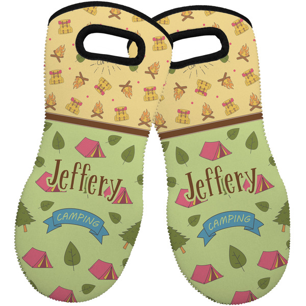 Custom Summer Camping Neoprene Oven Mitts - Set of 2 w/ Name or Text