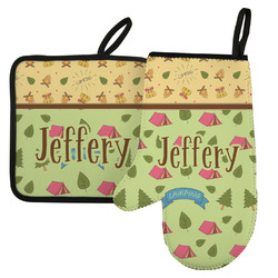 Summer Camping Left Oven Mitt & Pot Holder Set w/ Name or Text