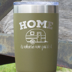 Summer Camping 20 oz Stainless Steel Tumbler - Olive - Single Sided