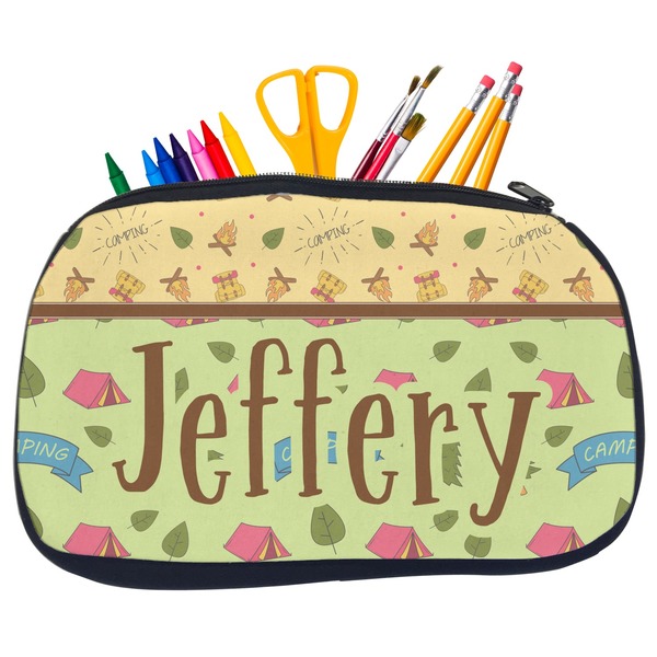 Custom Summer Camping Neoprene Pencil Case - Medium w/ Name or Text