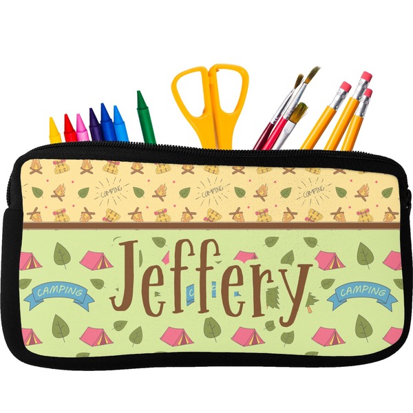 Custom Summer Camping Neoprene Pencil Case - Small w/ Name or Text