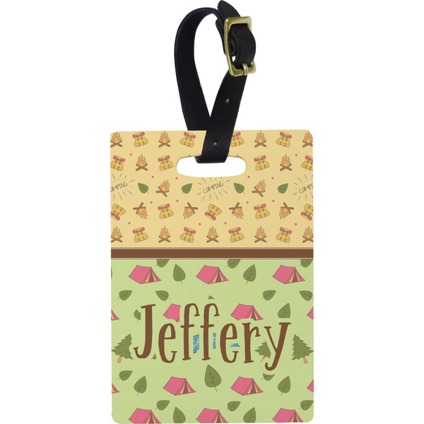 Custom Summer Camping Plastic Luggage Tag - Rectangular w/ Name or Text