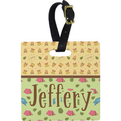 Summer Camping Plastic Luggage Tag - Square w/ Name or Text