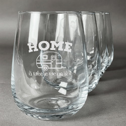 Summer Camping Stemless Wine Glasses (Set of 4) (Personalized)