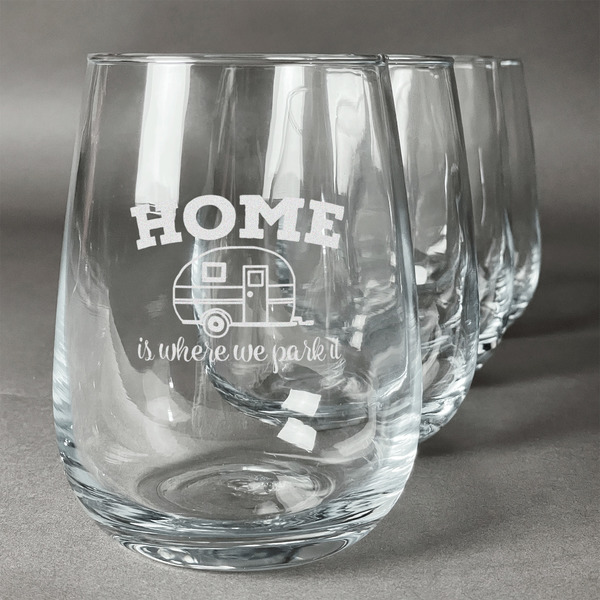 Custom Summer Camping Stemless Wine Glasses (Set of 4)