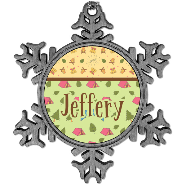 Custom Summer Camping Vintage Snowflake Ornament (Personalized)