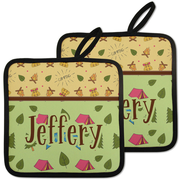 Custom Summer Camping Pot Holders - Set of 2 w/ Name or Text