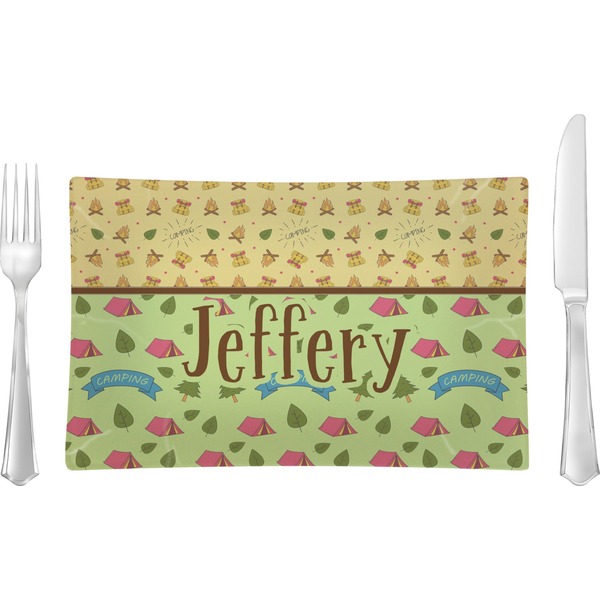 Custom Summer Camping Rectangular Glass Lunch / Dinner Plate - Single or Set (Personalized)