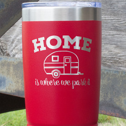 Summer Camping 20 oz Stainless Steel Tumbler - Red - Single Sided