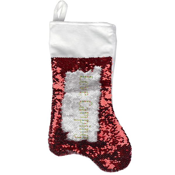Custom Summer Camping Reversible Sequin Stocking - Red (Personalized)
