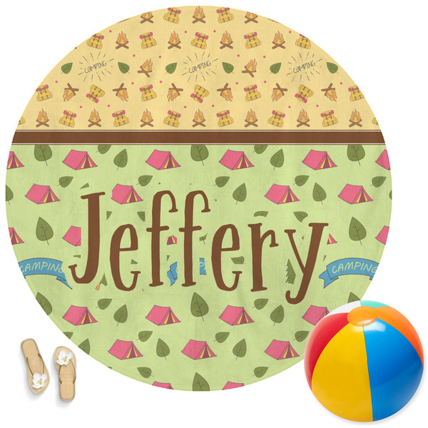 Custom Summer Camping Round Beach Towel (Personalized)