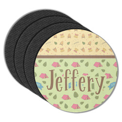 Summer Camping Round Rubber Backed Coasters - Set of 4 (Personalized)