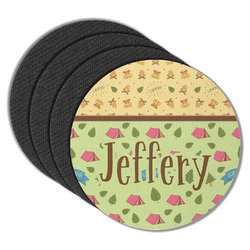 Summer Camping Round Rubber Backed Coasters - Set of 4 (Personalized)
