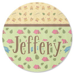 Summer Camping Round Rubber Backed Coaster (Personalized)