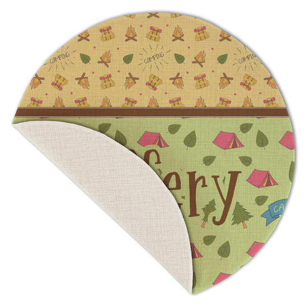 Summer Camping Round Linen Placemats - Front (folded corner single sided)