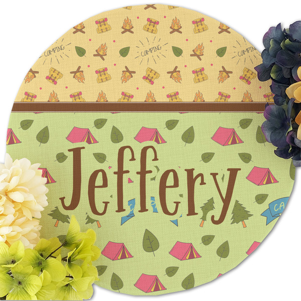 Summer Camping Round Linen Placemats - Front (w flowers)