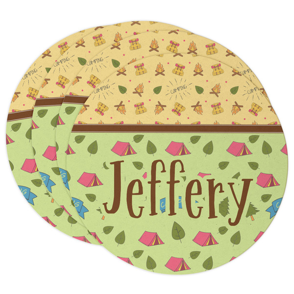 Custom Summer Camping Round Paper Coasters w/ Name or Text