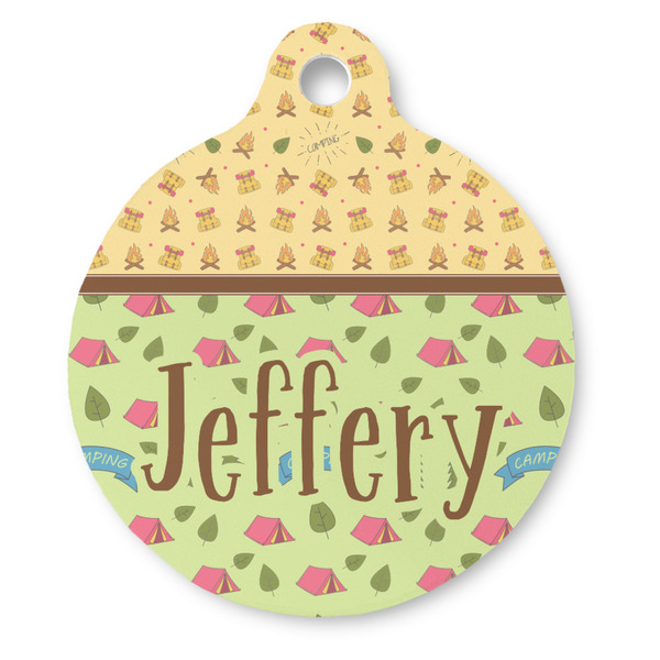 Custom Summer Camping Round Pet ID Tag - Large (Personalized)