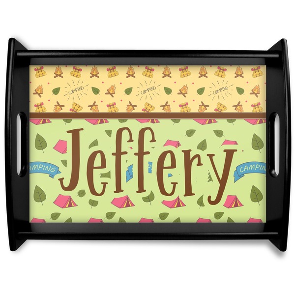 Custom Summer Camping Black Wooden Tray - Large (Personalized)