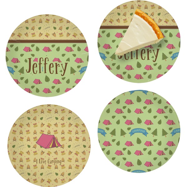 Custom Summer Camping Set of 4 Glass Appetizer / Dessert Plate 8" (Personalized)