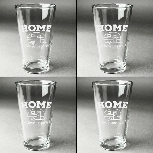 Summer Camping Set of Four Engraved Beer Glasses - Individual View